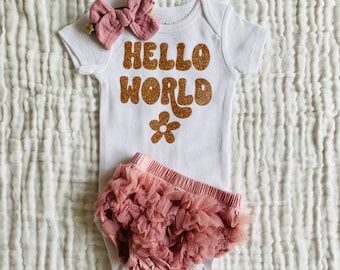Newborn Baby Girl Coming Home Outfit, Baby Girl Clothes, Hello World ...