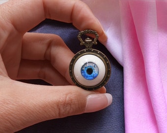 Clock pendant with eye, ALICE wonderland - Strange Realistic Sculpture - Eyeball - OOAK - Evil Eye - Creepy Eye