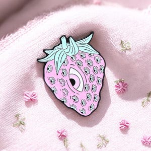 Brooch - Strawberry Pin with Eye - Enamel Pin - Strange Scary Cute - Evil Eye - Evil Eye - Devil Eye