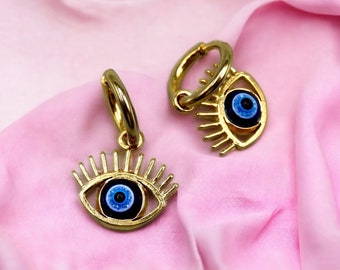 Eye earrings with eyelashes Stainless Steel