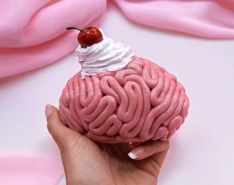 Realistic Brain Ice Ball with Cherry Chantilly -Realistic Sculpture -Strange Scary Cute -OOAK- Weird Art -Pop Surreal -Polymerclay