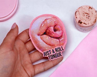 Rolled Tongue Holographic Sticker | Weird Art | cute | Creepy Cute | Raincoat | Vinyl | Deco | Cute