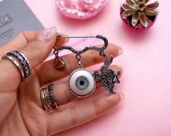 Brooch with Blue Eye - Alice in Wonderland - Wonderland - Realistic Weird Scary Cute - Eyeball - OOAK