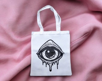 Tote Bag - Shopping Bag - Shoulder Bag - Scary Cute - Eyeball - OOAK - Creepy Eye - Evil Eye