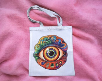Tote Bag - Shopping Bag - Shoulder Bag - Scary Cute - Eyeball - OOAK - Creepy Eye - Evil Eye