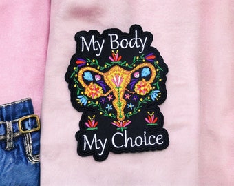 Embroidery Fabric - Flowered Uterus Iron-on - Endometriosis - Patch Badge - Strange Cute - Female Pink Anatomical Uterus