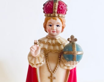 1950’s Vintage Celluloid Infant of Prague Jesus Statue with rear holder