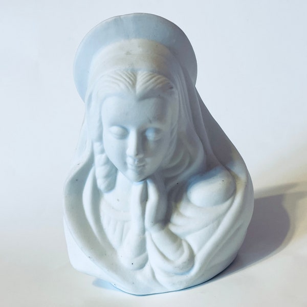 Vintage Blessed Holy Virgin Mother Mary tealight Candle holder Porcelain Display 6” tall