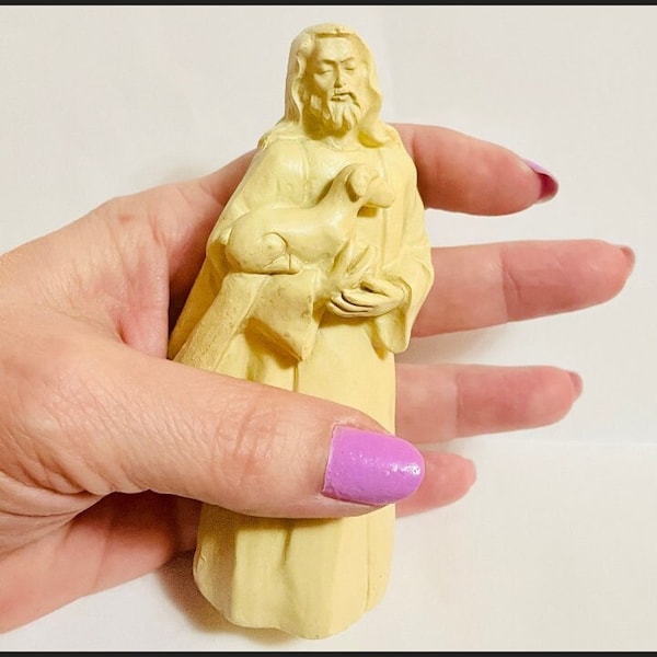 Jesus Holding a Lamb Miniature Bible Figure Mini Resin Spiritual Christ Statue Religion