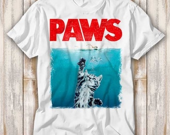 Paws Jaws Cat Pet Kitten Kitty Katze Weiße Hai T Shirt Best Seller Funny Movie Gift Music Meme Top Tee 4143