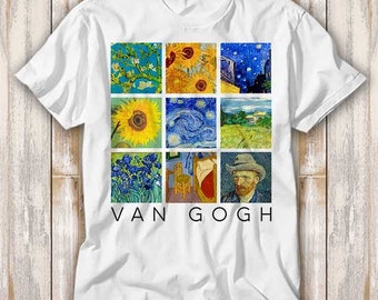 Van Gogh Painting Collage Starry Night Sunflowers Limited Edition T Shirt Best Seller Funny Movie Gift Music Meme Top Tee 4248