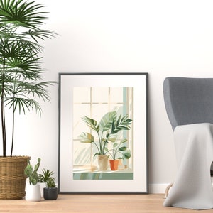 Zimmerpflanzen am Küchenfenster Poster, Minimalistische Kunst, Botanische Kunst, Modernes Wohndekor, Einzigartige Wohnkultur