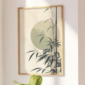 Sage Green Wall Art | Bamboo Art Print | Japandi Wall Art | Japanese Painting | Minimalist Home Decor | Zen Garden | Living Room Wall Art