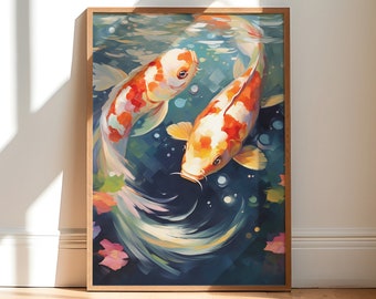 Koi Fish Poster Print | Japanese Koi Fish Art Print | Koi Fish Pond | Japanese Koi Pond | Large Wall Art