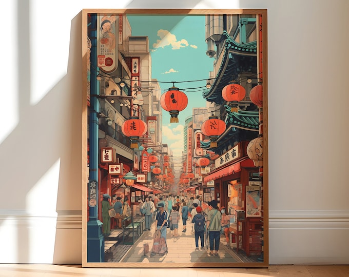 Japanese Street Print | Red Lantern | Tokyo Streets Art | Tokyo Travel Print | Japanese Anime Print | Ukiyo-e Urban Life