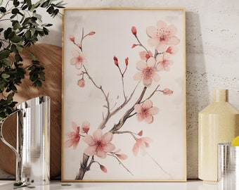 Cherry Blossom Branch Print | Cherry Blossom Wall Art | Light Pink Wall Art | Pink Home Decor | Japandi Decor | Zen Garden | Japanese Art