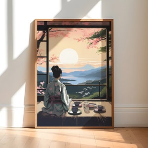 Japanese Woman Print | Golden Hour Art | Sunset Print | Geisha Art Print | Wall Decor | Large Wall Art | Japanese Art Print
