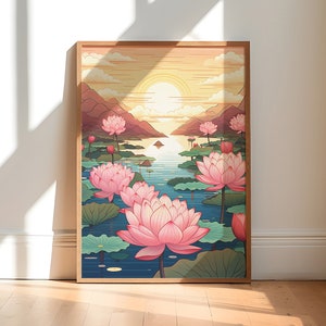 Lotus Flower Art Poster | Japanese Lotus Art | Ukiyo-e Art Print | Lotus Wall Art | Apartment Decor | Japanese Decor | Floral Poster