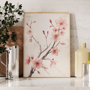 Kersenbloesem tak afdrukken | Kersenbloesem kunst aan de muur | Lichtroze muurkunst | Roze woondecoratie | Japandi-decor | Zentuin | Japanse kunst