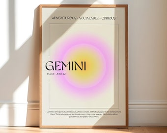 Aura Farbverlauf Poster | Sternzeichen Print | Astrologie Wandkunst | Zwillinge Geschenk | Ästhetische Aura-Kunst