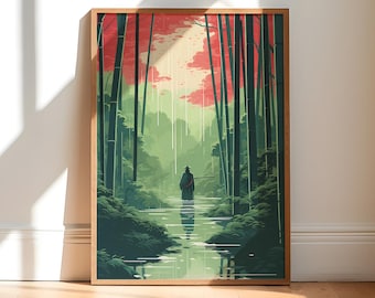 Tranquil Bamboo Forest Art Print: Japanese-Inspired Green Nature Digital Download