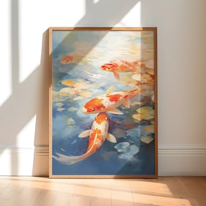 Koi Fish Art Print | Japanese Koi Pond Art | Koi Fish Pond | Large Wall Art | Original Painting | Colourful Wall Art | Impressionist Art