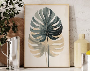 Monstera Wall Art | Monstera Art Print | White Monstera | Variegated Monstera | Japanese Decor | Scandinavian Art | Neutral Wall Art