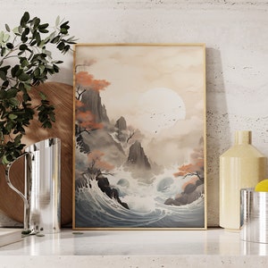 Coastal Wall Art | Japanese Coast Poster | Coastal Print | Japandi Art | Abstract Shadow | Neutral Palette | Japanese Poster