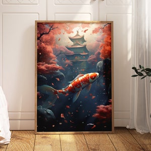 Koi Fish Wall Digital Download Art | Merging Worlds | Fantasy Art | Original Art Koi Fish | Surreal Poster Print