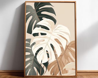 Bont monsterblad – Minimale Japanse botanische print in neutrale tinten