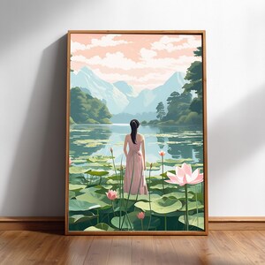 Lotus Flower Print: Tranquil Japanese Ukiyo-e Style - Floral Zen Wall Art, Unframed, Various Dimensions image 1