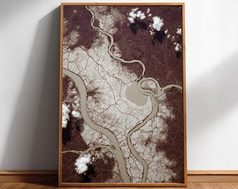 Aerial River Delta Wall Art, Sepia Satellite Print, Abstract Digital Download