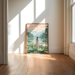 Lotus Flower Print: Tranquil Japanese Ukiyo-e Style - Floral Zen Wall Art, Unframed, Various Dimensions image 3