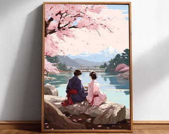 Ukiyo-e Cherry Blossom Art Print, Japanese Nature Scene (Various Sizes)