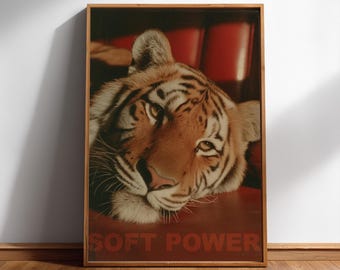 Bengal tiger vintage poster print – soft power art | retro wildlife décor
