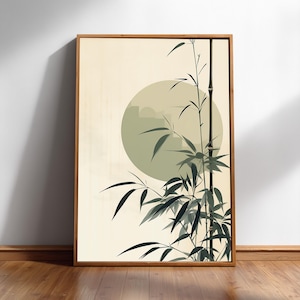Japandi-print salie bamboe – Minimale zenbotanische muurkunst