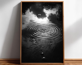 Monochrome Ripples Wall Art, Black & White Water Texture Print, Minimal Zen Poster