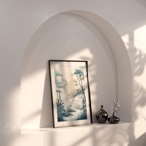 Muurkunst bamboe: kalme zentuin Japanse inkt - Japandi Interior, fine art giclée op premium fotopapier afbeelding 5