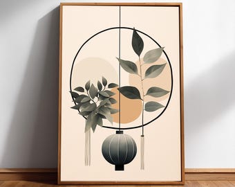 Lámina Monstera Sage Japandi – Arte mural botánico minimalista escandinavo