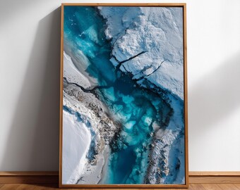 Glacier Aerial Print Wall Art, Ice Blue Landscape, Abstract Digital Download