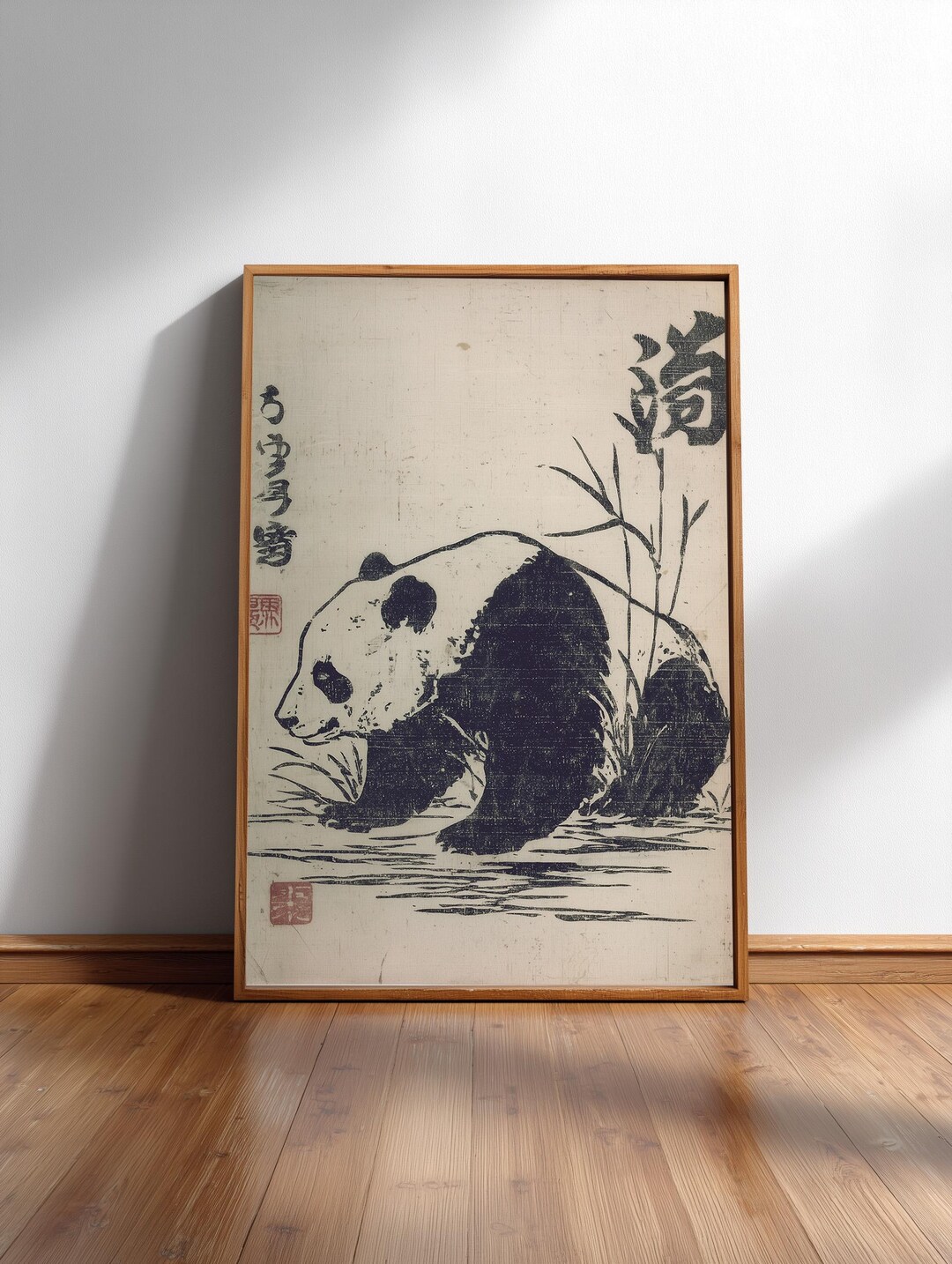 Panda by the Water Wall Art Print | Japanese Ink, Vintage Woodblock ...