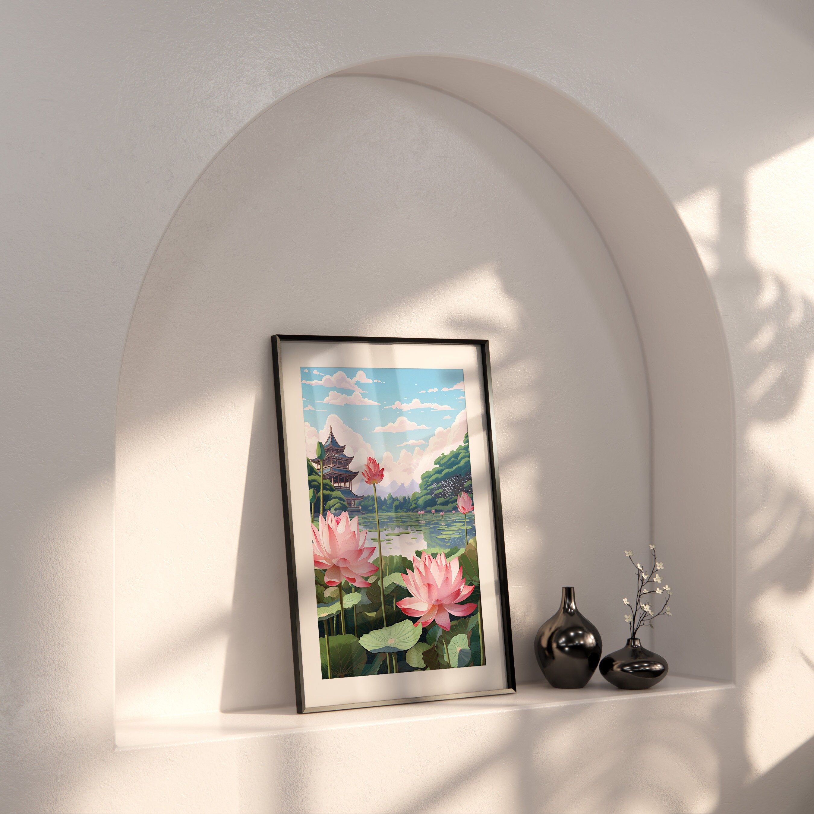 Lotus Flower Wall Print Japanese Lotus Art Ukiyo-e Art Print Lotus ...
