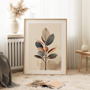 Gummibaum Wand Kunst - Japandi Ink Neutrale, Warme Töne - Archival Ink Print, Glanz Papier, Schlafzimmer und Büro Dekor Bild 2