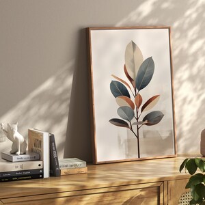 Gummibaum Wand Kunst - Japandi Ink Neutrale, Warme Töne - Archival Ink Print, Glanz Papier, Schlafzimmer und Büro Dekor Bild 3