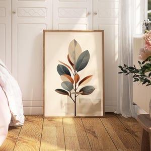 Gummibaum Wand Kunst - Japandi Ink Neutrale, Warme Töne - Archival Ink Print, Glanz Papier, Schlafzimmer und Büro Dekor Bild 4