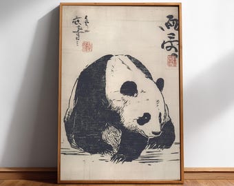Panda Wall Art Print | Japanese Ink, Vintage Woodblock Style
