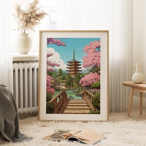 Japanese Art Print Cherry Blossom Wall Art Cherry Blossom Print Japanese Shrine Art Zen Garden Nature Art Temple Artwork image 10