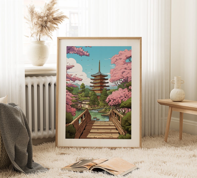 Japanese Art Print Cherry Blossom Wall Art Cherry Blossom Print Japanese Shrine Art Zen Garden Nature Art Temple Artwork image 10