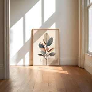 Gummibaum Wand Kunst - Japandi Ink Neutrale, Warme Töne - Archival Ink Print, Glanz Papier, Schlafzimmer und Büro Dekor Bild 6