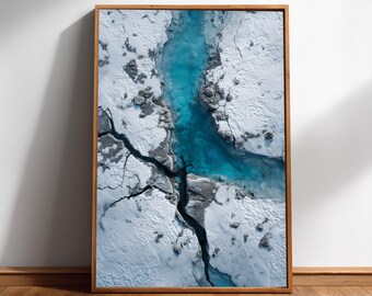 Turquoise Glacier Aerial Print, Ice Landscape Wall Art, Digital Download